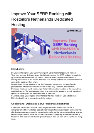 Improve Your SEO Ranking with Hostbillo’s Netherlands Dedicated Hosting