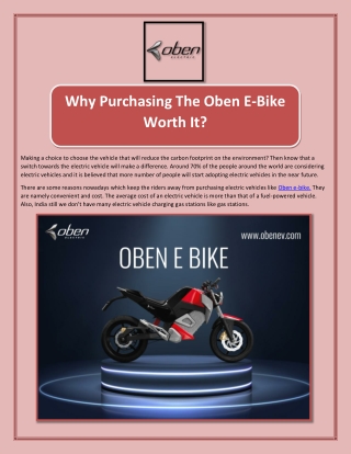 Why Purchasing The Oben E-Bike Worth It?