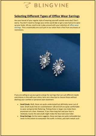 Selecting Different Types of Office Wear Earrings