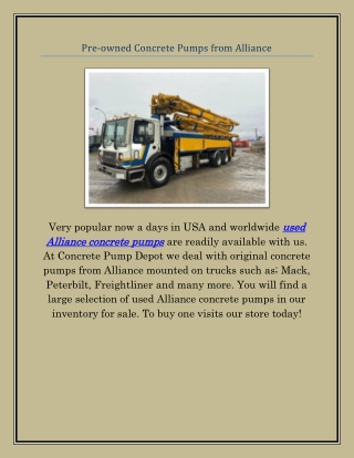 Pre-owned Concrete Pumps from Alliance