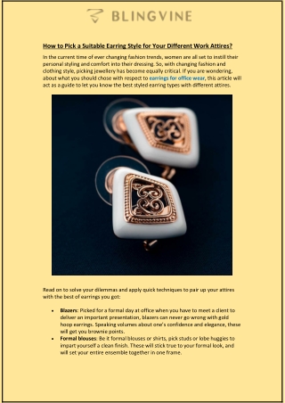 How to Pick a Suitable Earring Style for Your Different Work Attires?
