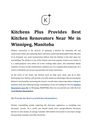 Kitchens Plus Provides Best Kitchen Renovators Near Me in Winnipeg, Manitoba