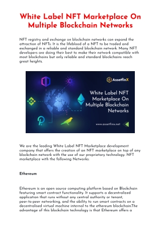 White Label NFT Marketplace On Multiple Blockchain Networks