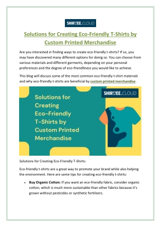 Solutions for Creating Eco-Friendly T-Shirts by Custom Printed Merchandise