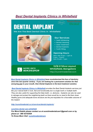 Best Dental Implants Clinics in Whitefield