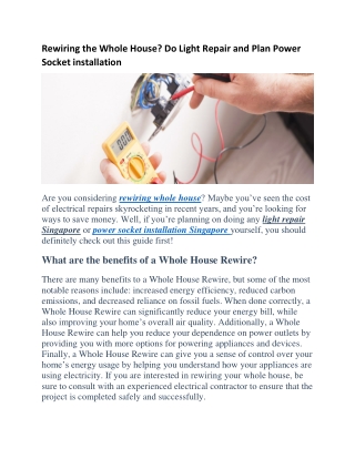 Rewiring the Whole House? Do Light Repair and Plan Power Socket installation