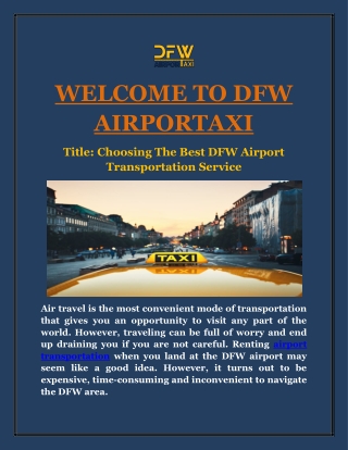 Choosing The Best DFW Airport Transportation Service