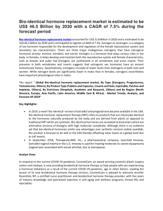 Bio-identical hormone replacement market