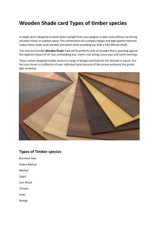 Wooden Shade card Types of timber species