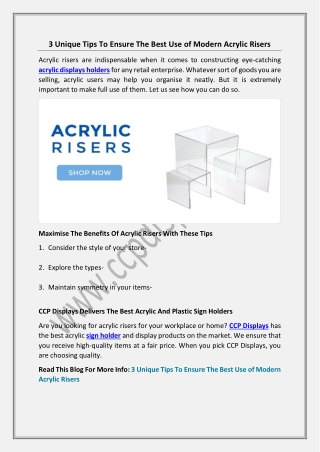 3 Unique Tips To Ensure The Best Use of Modern Acrylic Risers