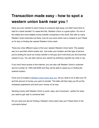 Transaction made easy - how to spot a western union bank near you