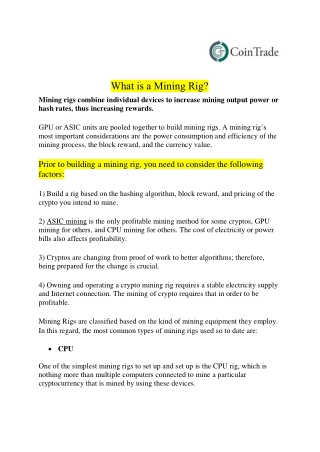 What is Know as  Mining Rig?