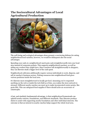 The Sociocultural Advantages of Local Agricultural Production