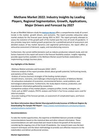 Methane Market Leading Key Players with Region Segmentation, Trends, and Future Scope during 2022-2027