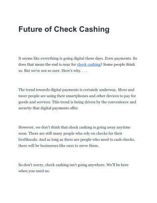 Future of Check Cashing