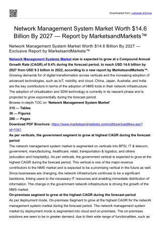 Network Management System Market Worth $14.6 Billion By 2027 — MarketsandMarkets