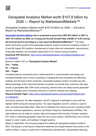 Geospatial Analytics Market worth $107.8 billion by 2026 — MarketsandMarkets™
