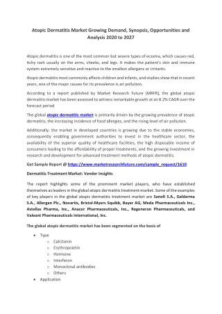 Atopic Dermatitis Market Size, Trends, Growth and Competitors Analysis Report [2