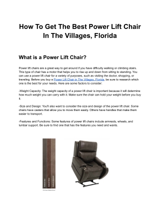 How To Get The Best Power Lift Chair In The Villages, Florida