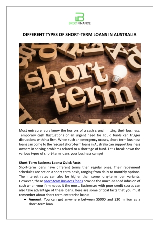 Different types of short-term loans in Australia