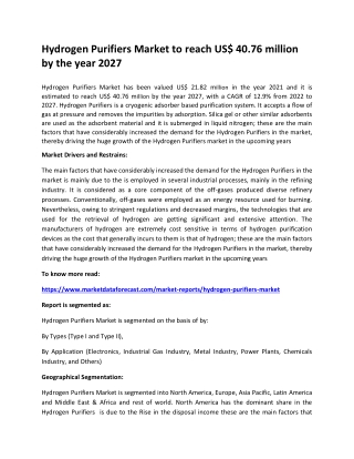 Hydrogen Purifiers Market