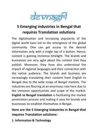 5 Emerging industries in Bengal that requires Translation solutions