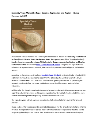 Global Specialty Yeast Market Research Report 2022-2027