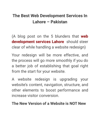 The Best Web Development Services In Lahore – Pakistan