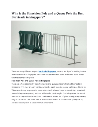 Why is the Stanchion Pole and a Queue Pole the Best Barricade in Singapore.docx