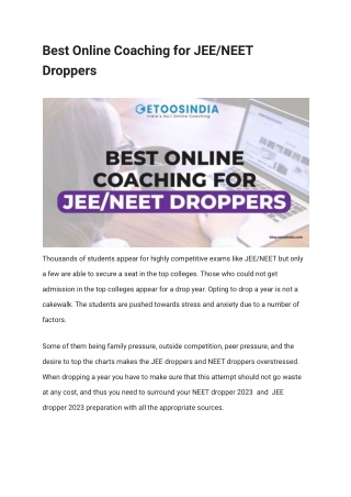 Best Online Coaching for JEE_NEET Droppers