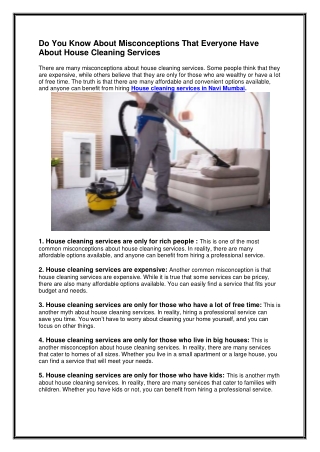 Do You Know About Misconceptions That Everyone Have About House Cleaning Services