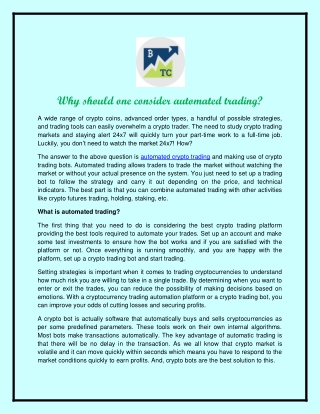 Why should one consider automated trading