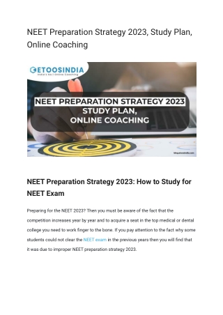 NEET Preparation Strategy 2023, Study Plan, Online Coaching