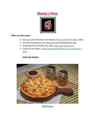 5% Off - Monty's Pizza St Marys Menu, NSW