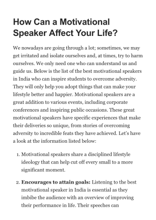 How Can a Motivational Speaker Affect Your Life