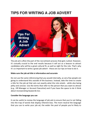 Tips for writing a job advert - Volt International