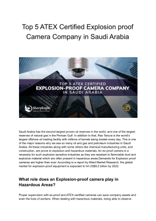 Top 5 ATEX Certified Explosion proof Camera Company in Saudi Arabia