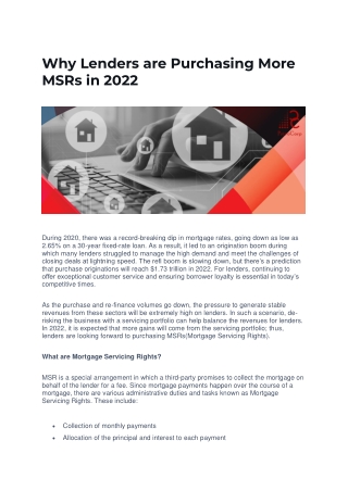 Why Lenders are Purchasing More MSRs in 2022