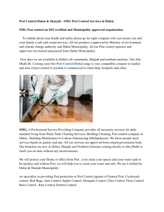 Pest Control Dubai & Sharjah - SMG Pest Control Services in Dubai