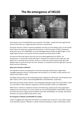 The Re-emergence of HELOC