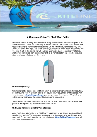 A Complete Guide To Start Wing Foiling