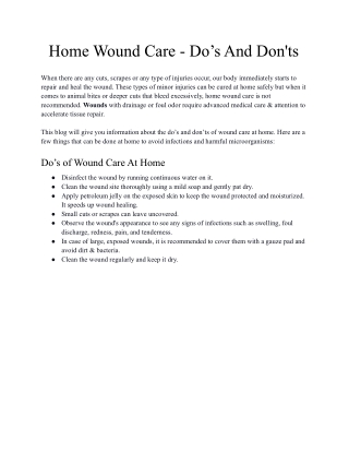 Home Wound Care - Do’s And Don'ts