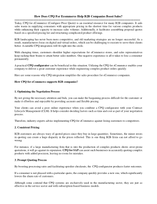 How Does CPQ For Ecommerce Help B2B Companies Boost Sales