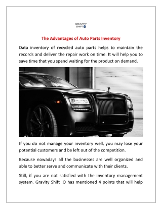 The Advantages of Auto Parts Inventory