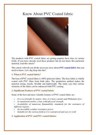 Know About PVC Coated fabric