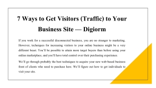 7 Ways to Get Visitors (Traffic) to Your Business Site — Digiorm_
