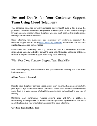 Dos and Don’ts for Your Customer Support Team Using Cloud Telephony