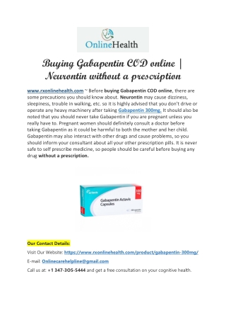 Gabapentin without a prescription || Purchase Gabapentin 300mg Online Overnight