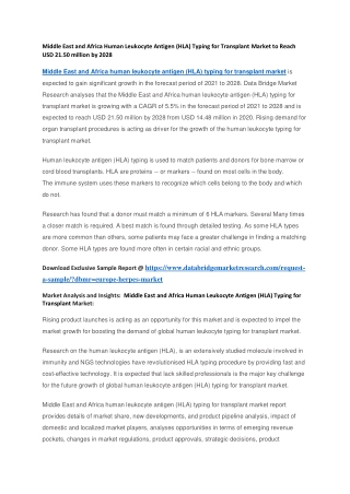 Middle East and Africa Human Leukocyte Antigen (HLA) Typing for Transplant Market to Reach USD 21.50 million by 2028