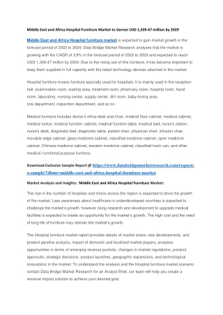 Middle East and Africa Hospital Furniture Market to Garner USD 1,339.47 million by 2029